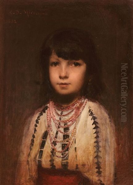 Portrait Of A Little Girl Oil Painting by George Demetrescu Mirea