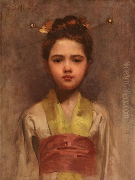 Little Japanse Girl Oil Painting by George Demetrescu Mirea