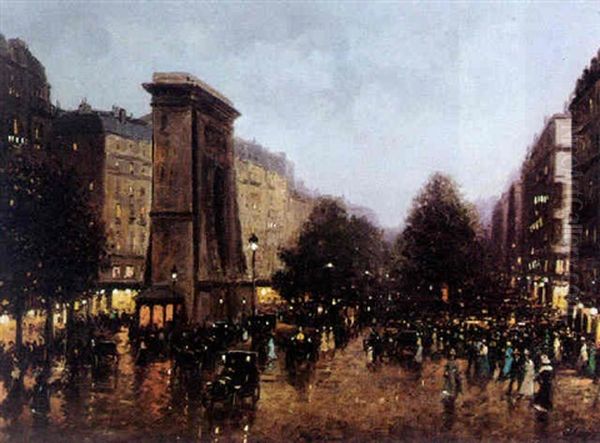 Parisian Street Scene Oil Painting by Gaspar Miro Lleo