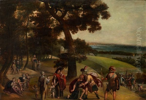 The Reconciliation Of Jacob And Esau In An Extensive Wooded Landscape Oil Painting by Anton Mirou