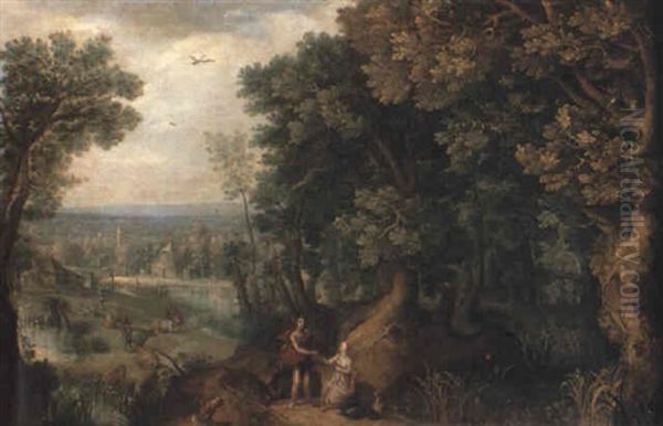 Wooded Landscape With Atalanta And Meleager Oil Painting by Anton Mirou