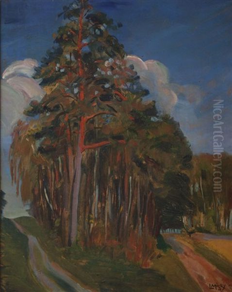 Landscape With Pine Trees Oil Painting by Ludwik Misky