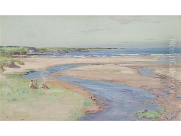 Children On The Beach Oil Painting by John Campbell Mitchell