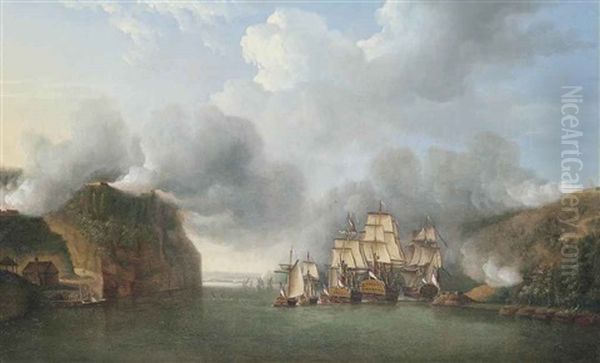 The Forcing Of The Hudson River Passage, 9th October 1776 Oil Painting by Thomas Mitchell