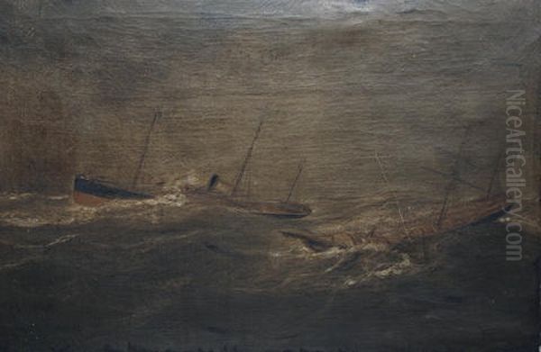 Vessels In A Severe Gale Off Maryport (sketch) Oil Painting by William Mitchell