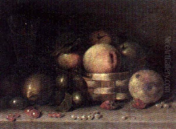 Still Life Of Apples, Strawberries And Gooseberries Oil Painting by William Mitchell