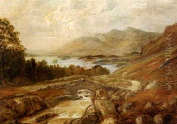 A Glimpse Of Derwentwater From Ashness Bridge Oil Painting by William Frederick Mitchell