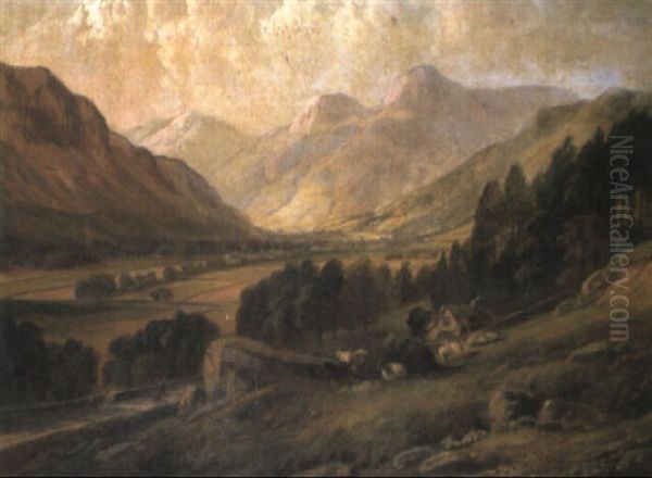 Evening, Looking North: Scene In Great Langdale Oil Painting by William Frederick Mitchell