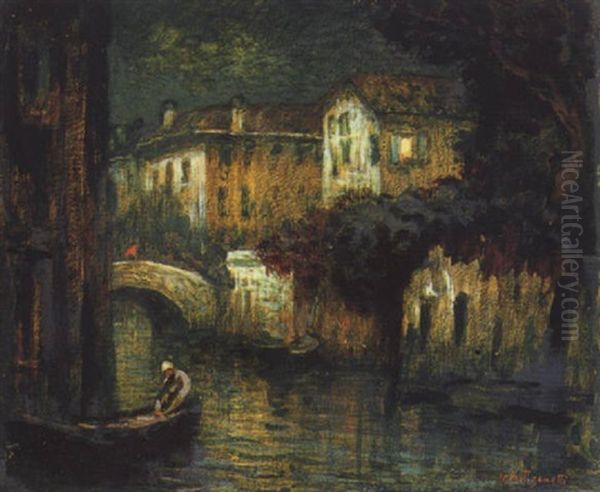 Notturno A Venezia Oil Painting by Giuseppe Miti Zanetti