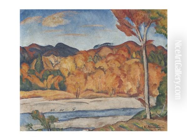 Autumn In Tama Oil Painting by Kunishiro Mitsutani