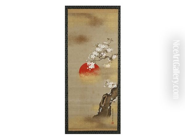 Sun And Cherry-blossom Oil Painting by Tosa Mitsuzane