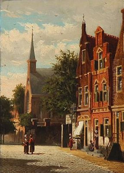 Summer Day In A Dutch City Oil Painting by Johannes Jacobus Mittertreiner