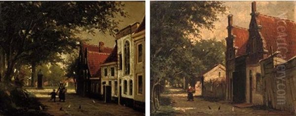 Enkhuizen (+ Alkmaar; Pair) Oil Painting by Johannes Jacobus Mittertreiner