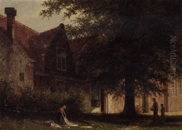 A Bleachfield In A Village Oil Painting by Johannes Jacobus Mittertreiner