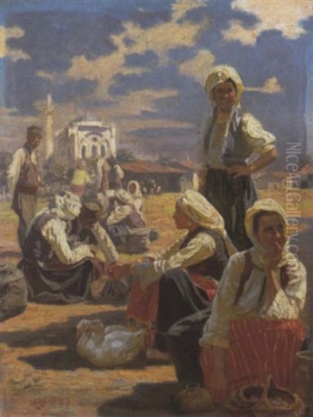 Markttag In Bulgarien Oil Painting by Antoine Mittof