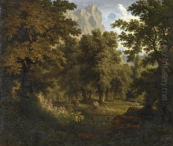 Romantische Waldlandschaft Mit Faun Oil Painting by Jakob Christoph Miville