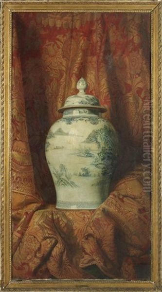 Vase De Chine Sur Un Entablement Oil Painting by Andre (Count) de Mniszek