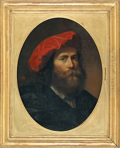 Autoportrait Au Bonnet Rouge Oil Painting by Andre (Count) de Mniszek