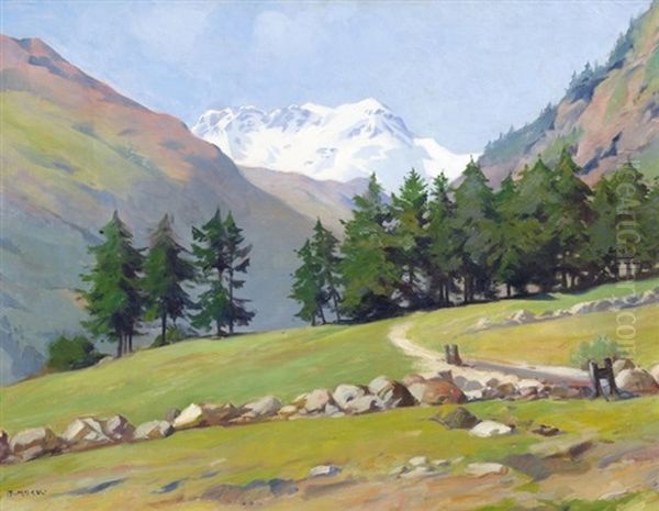 Spatsommerliche Alplandschaft Mit Blick Auf Das Frisch Verschneite Breithorn Oil Painting by Fritz Mock