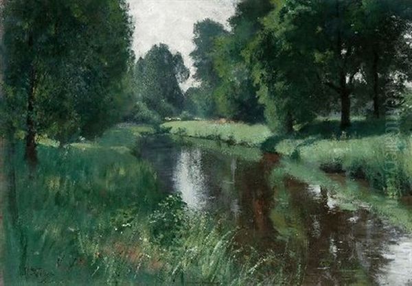 Sommerliche Flusslandschaft Oil Painting by Johannes Mock