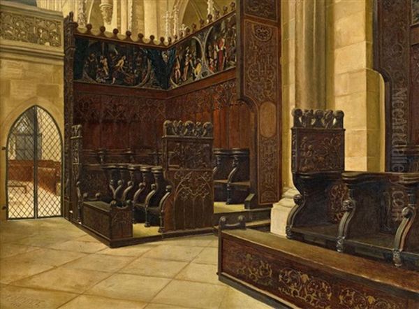 Chorgestuhl Im Dom Zu Magdeburg Oil Painting by Maximilian Modde