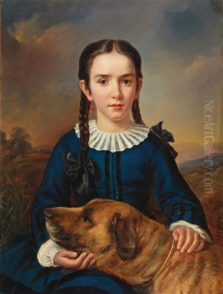 Portrait Of The Baroness Trent-turcati With Dog Oil Painting by Elisabeth Modell