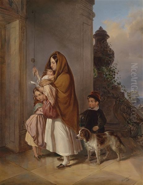 Mutter Mit Ihren Kindern In Not Oil Painting by Elisabeth Modell