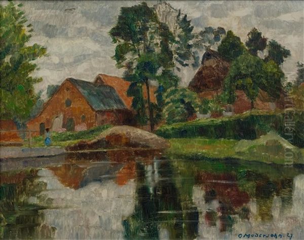 Village By The Water Near Worpswede Oil Painting by Otto Modersohn