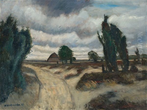 Luneburger Heide (mit Schafstall) Oil Painting by Otto Modersohn