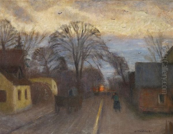 Abendliche Dorfstrase Oil Painting by Otto Modersohn