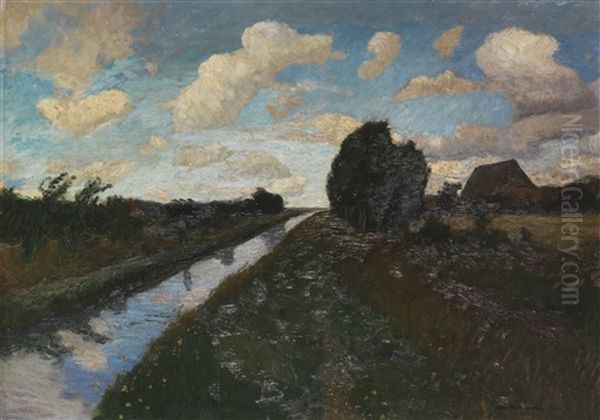 Moorkanal Mit Hohem Himmel Oil Painting by Otto Modersohn