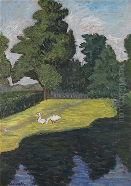 An Der Wumme Mit Gansen Oil Painting by Otto Modersohn