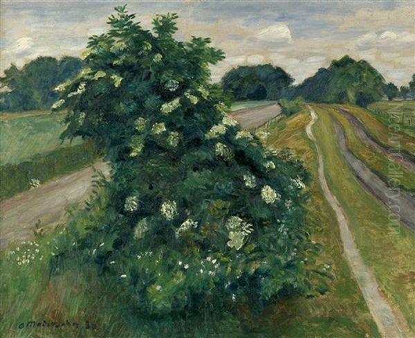 Bluhender Holunderstrauch Oil Painting by Otto Modersohn