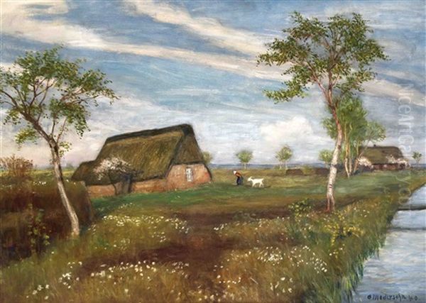 Fruhlingslandschaft Oil Painting by Otto Modersohn