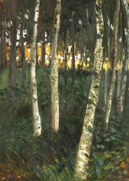 Besonnte Lichtung Im Birkenwald Oil Painting by Otto Modersohn