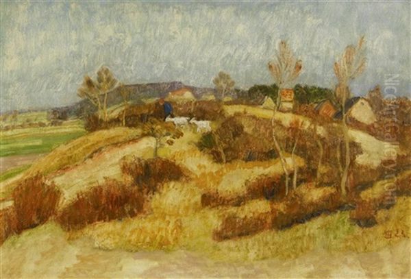 Fruhlingsbild Mit Ziegenhirtin In Der Quelkhorner Heide Oil Painting by Otto Modersohn