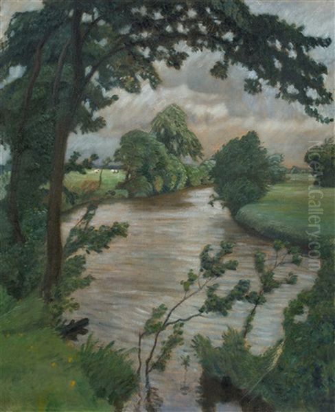 An Der Wumme / Heuernte (busch-weg) Oil Painting by Otto Modersohn