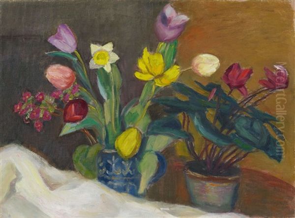 Alpenveilchen Mit Fruhlingsblumen Oil Painting by Otto Modersohn