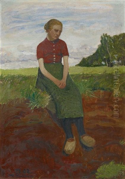 Gesche Boschen (sitzendes Madchen Am Torfstich) Oil Painting by Otto Modersohn