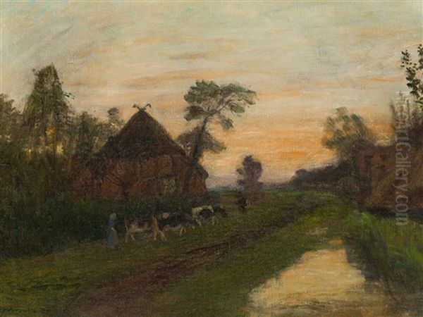 Evening Landscape Oil Painting by Otto Modersohn