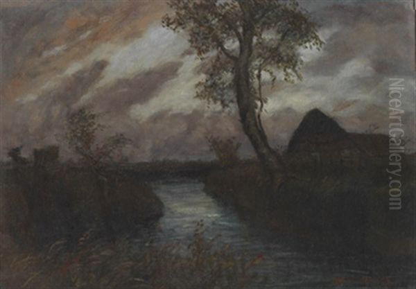 Kanal Am Abend Oil Painting by Otto Modersohn