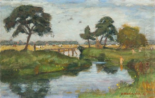 An Der Schleuse Oil Painting by Otto Modersohn