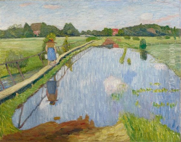 Melkersteg Fischerhude, Vor Der Wassermuhle An Der Wummeschleuse Oil Painting by Otto Modersohn