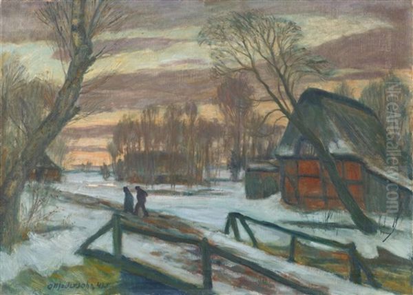 Winterlandschaft In Fischerhude Oil Painting by Otto Modersohn