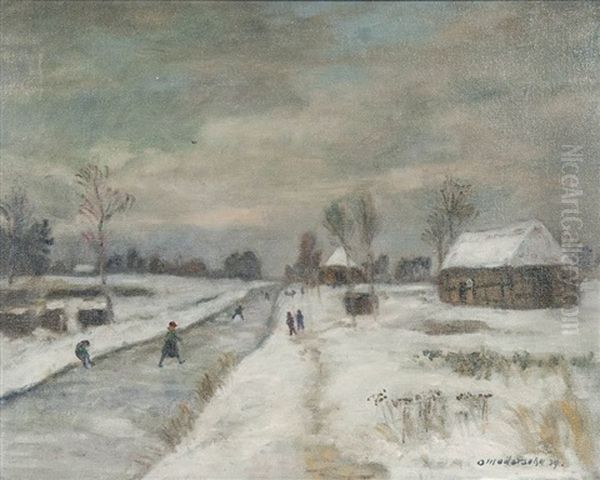 Winter Im Moor (ostendorfer Graben) Oil Painting by Otto Modersohn