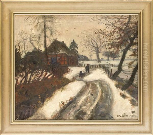 Winterlandschaft Tauwetter Brede (+ Vorfruhling In Fischerhude, Verso) Oil Painting by Otto Modersohn