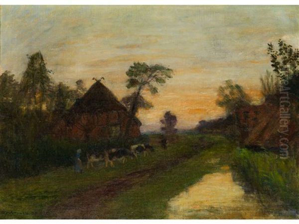 Abendlandschaft Fischerhude Oil Painting by Otto Modersohn