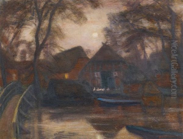 Wummesteg Mit Mond Oil Painting by Otto Modersohn