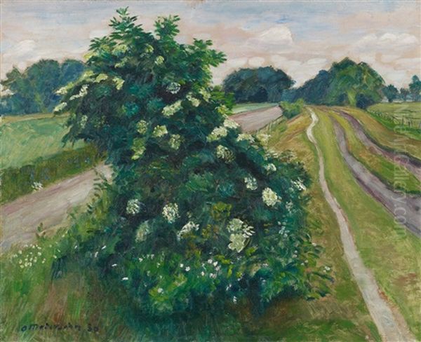 Bluhender Holunderbusch Oil Painting by Otto Modersohn