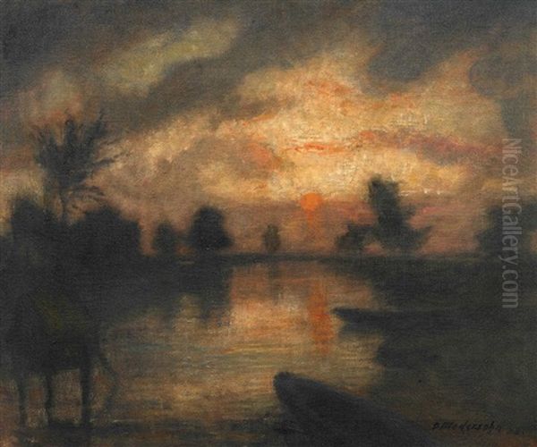 Abend An Der Wumme (mondaufgang Uber Der Wumme) Oil Painting by Otto Modersohn